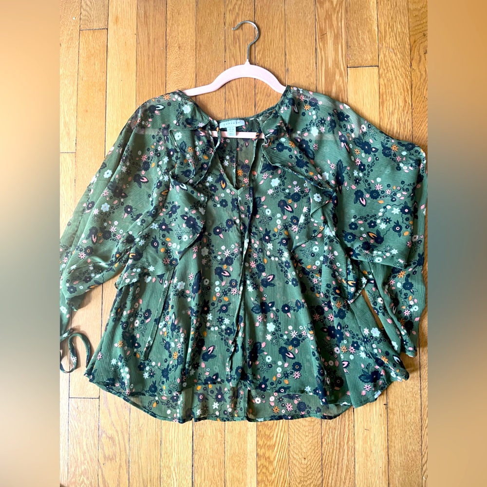 Flowy Spring Floral Top with Tie Neckline